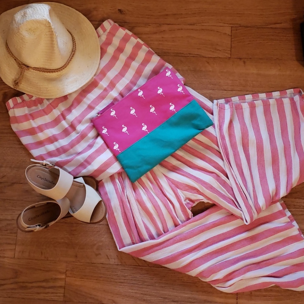 🌴Strapless Pink/White Jumpsuit